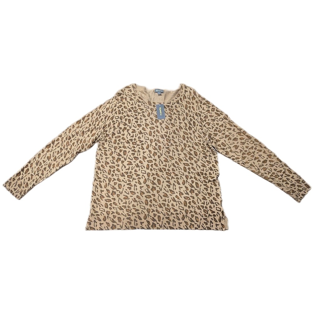 Style & Co NWT Womens Leopard Print Long Sleeve Sweater XL Animal Icy Cofe